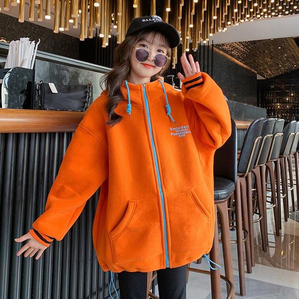 

jackets children's warm jacket for autumn and winter fashion girls padded teenage particle fleece hooded outerwear top, Blue;gray