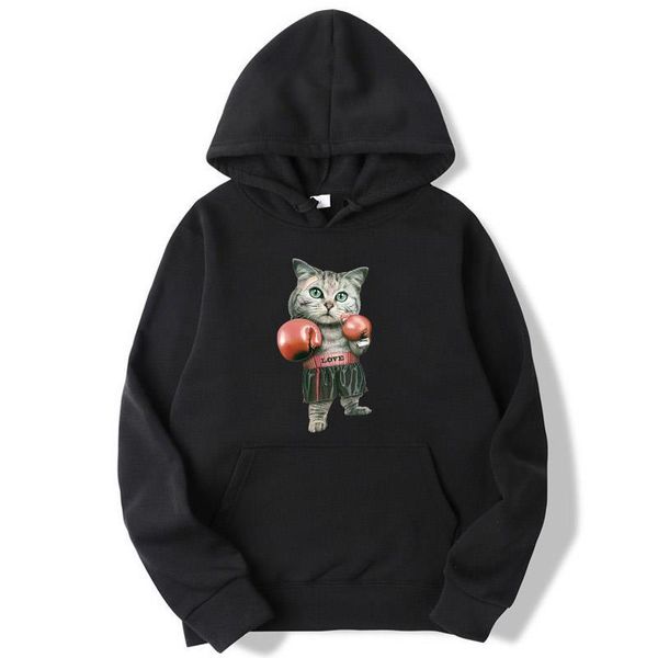 Hoodies Masculinos Moletons Moda Marca de Algodão Mistura Boxe Cat Impresso Primavera Outono Masculino Casual Hip Hop Homens