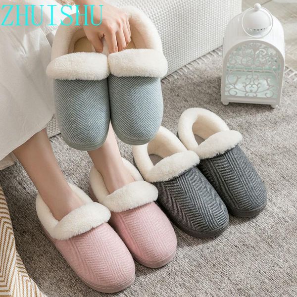 

winter cotton slippers bag with men and women couples indoor household non-slip warmth cute plush shoes, Black