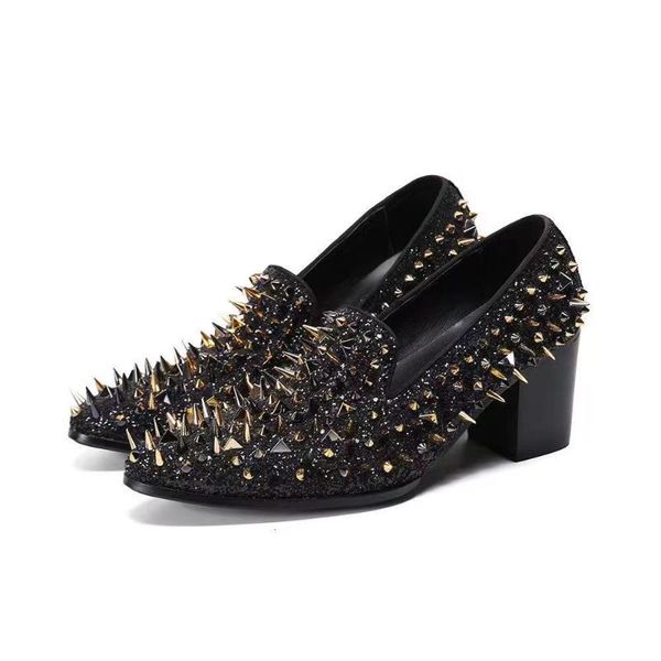 

men's party designer high heels stylish wedding shoes studded classic design leather quality comfortable formal oxfords dress, Black