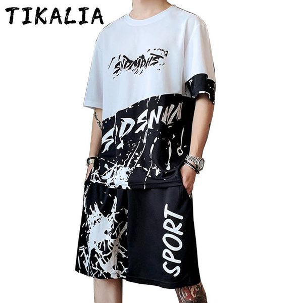 

summer mens clothing hip hop men outfit set letter printed 2 piece shorts breathable short sleeve tshirt and men's tracksuits, Gray