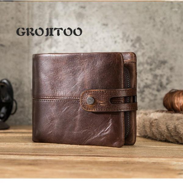 

anti-theft brush genuine leather men's wallet cowhide trendy bag multi-function card holder wallets1, Red;black