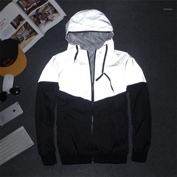 

men's jackets fad hip hop men women jacket autumn patchwork reflective 3m waterproof windbreaker coat trend brand, Black;brown