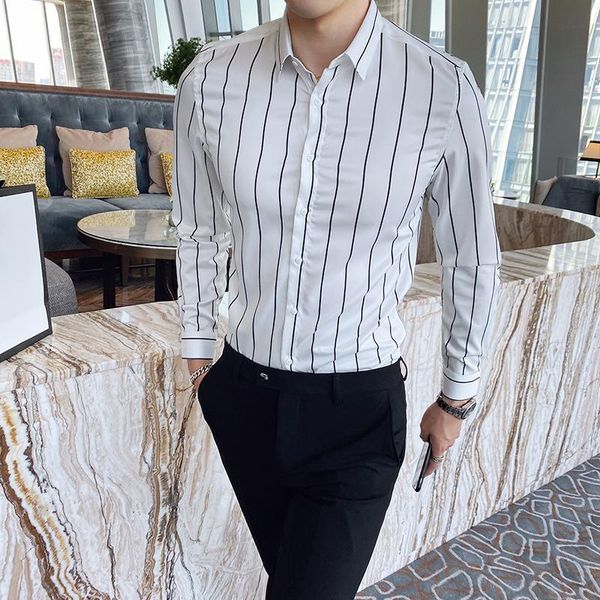 

men's casual shirts 2021 spring autumn brand long sleeve shirt men camisas fashion collar striped slim, White;black