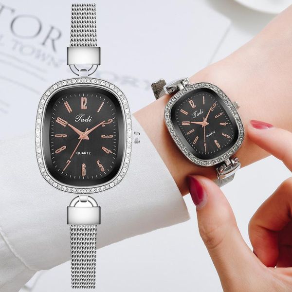 

wristwatches 2021 women thin mesh strap rectangle watches lady fashion quartz wrist female clock drop, Slivery;brown