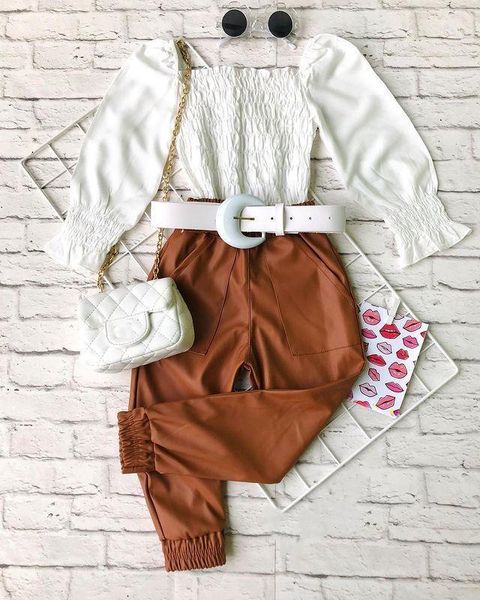 

clothing sets 1-6y fashion children kids baby girls autumn clothes outfits solid puff sleeve square collar pants set, White