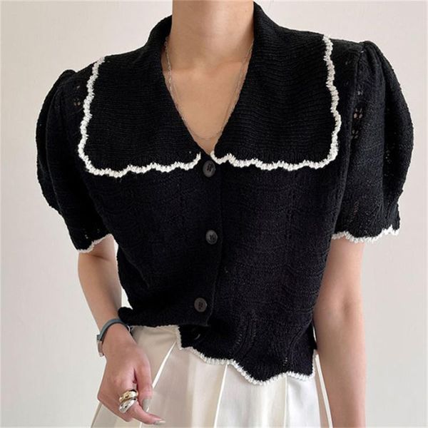 

women's blouses & shirts hzirip 2021 summer knitwear basic retro thin knitted casual vintage lady all-match chic loose femme short slee, White
