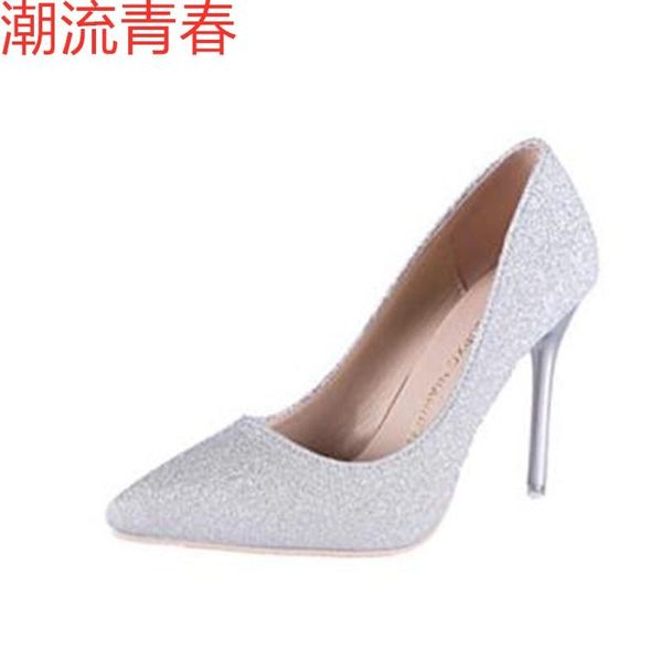 

women crystal sequins thin heel high heels female pointed toe single shoes fashion big size 34-39 dress, Black