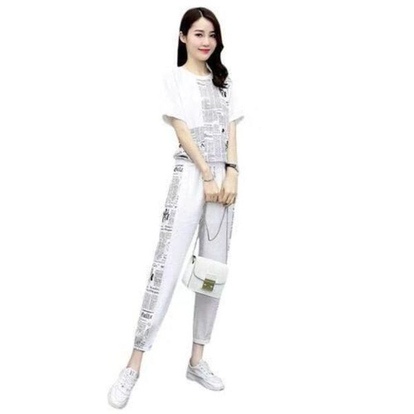 

women's tracksuits summer fat girl fashion casual printing two - piece women 's clothing large short sleeve exercise running outfi, Gray