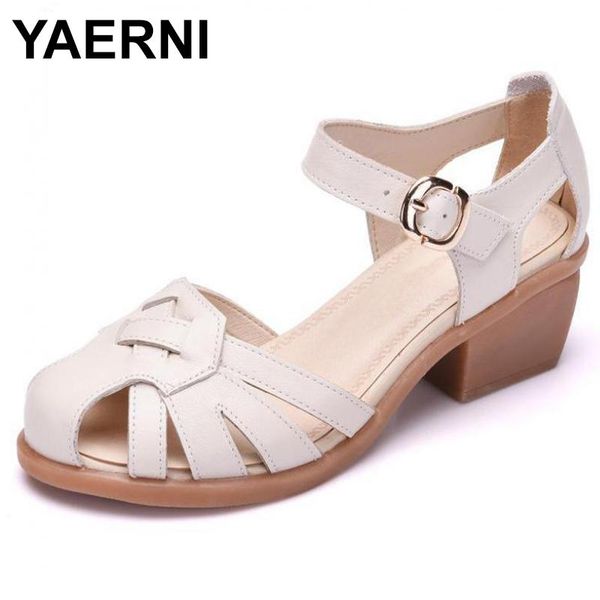 

dress shoes yaerni hollow female summer genuine leather sandals women e509, Black