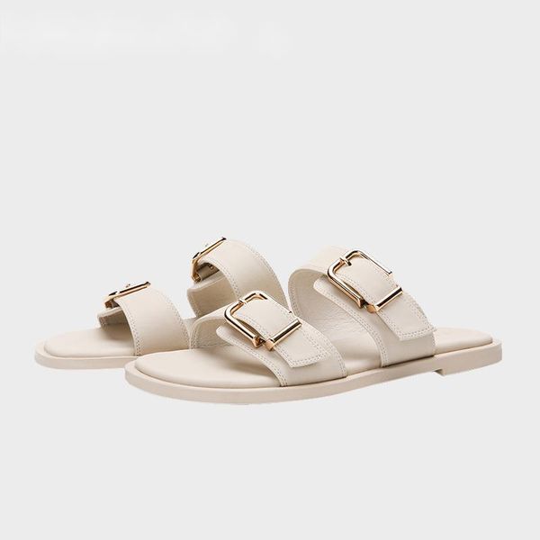 

slipper 2021 summer girls casual fashion one buckle flat sandals and slippers, Black;grey