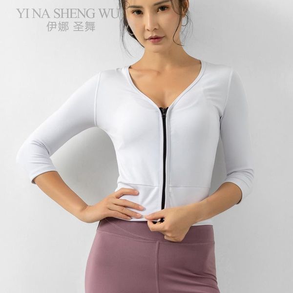 

front zipper v-neck coat women's yoga shirts half sleeve sportswear quick dry tracksuit women gym running jacket outfit
