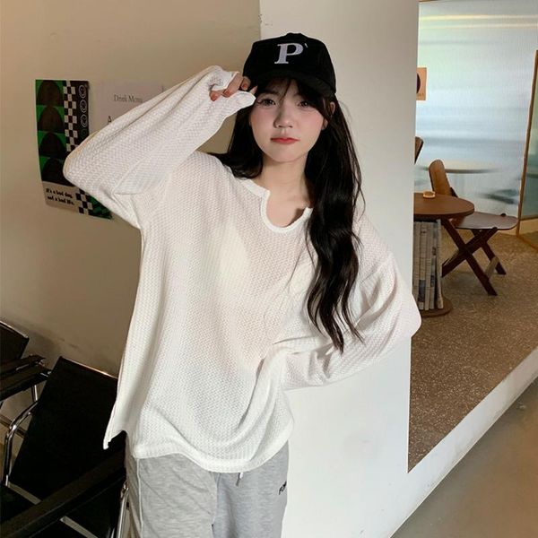 

women's t-shirt sun protection breathable oversized white \black\ pink long sleeve v neck women clothing 2021 trend woman casual dress