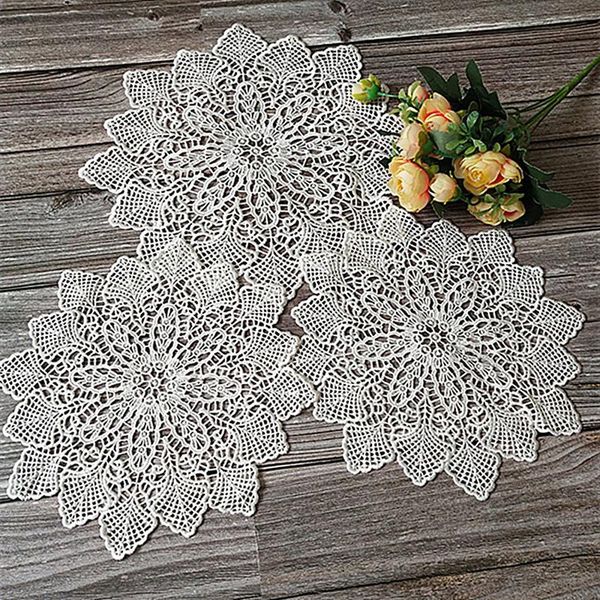 

mats & pads white lace round embroidery table place mat christmas pad cloth placemat cup mug dining tea coffee doily kitchen