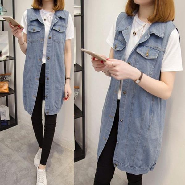 

women's vests xl-5xl plus size loose denim vest for women vintage pocket long sleeveless jeans jacket female coat summer casual waistco, Black;white