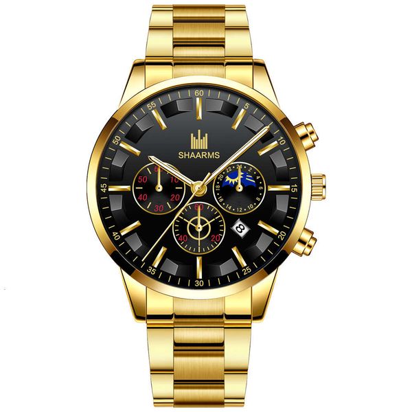

watch shaaarms men's quartz steel band decoration three eye simple fashion calendar, Slivery;brown