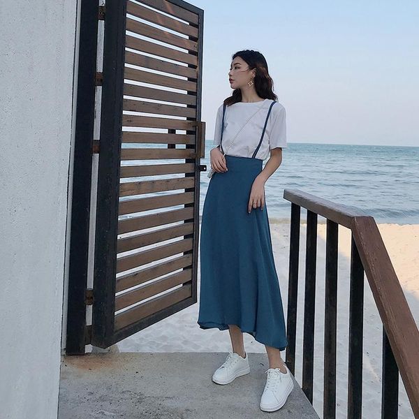 

women's tracksuits product suit strong solid suspender skirt short sleeve two-piece casual pleated, Gray