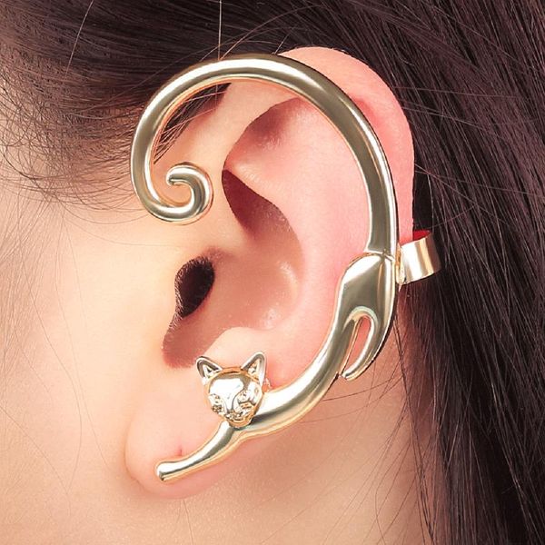 

hoop & huggie kaimin 2021 ear hook no-percing golden cute cat clip on earrings for women wrap earcuff trend jewelry gift wholesale, Golden;silver