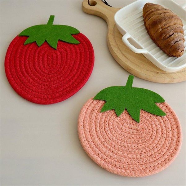 

mats & pads cartoon red strawberry fruit placemat for dining table drink tea cup dish drying mat cotton decor