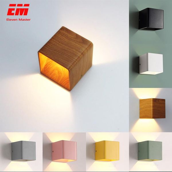 

wood grain led wall lamp 10*10*10cm 5w mordern mounted lights aluminum sconce up down light bedroom zbd0009