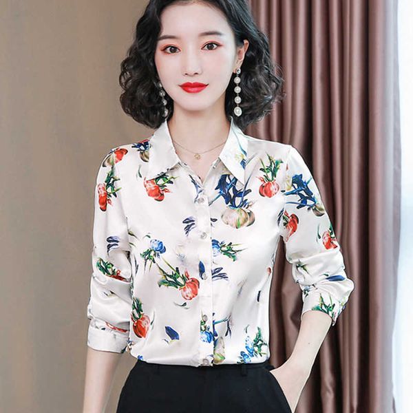 

heavyweight silk shirt print blouses long sleeve elegant woman satin floral blouse plus size 4xl 210604, White