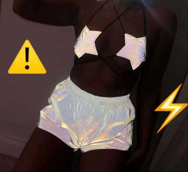 

reflective women short shorts xs 2xl summer casual elastic high waist streetwear sport clothes drop good quality, White;black