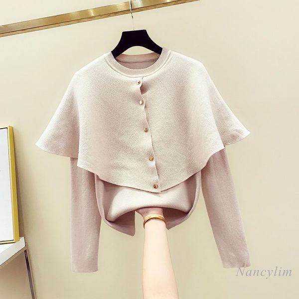 

sweet lotus leaf cloak sweater women slim fit outerwear female elegant knitted pullover coat 2021 spring women's sweaters, White;black