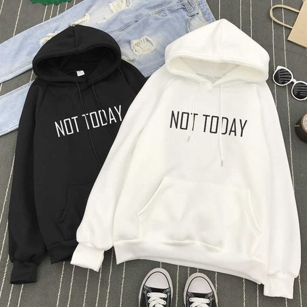 

not today letter printed fashion winter plus velvet size female casual harajuku vintage loose long sleeve hooded sweatshirt 210608, Black