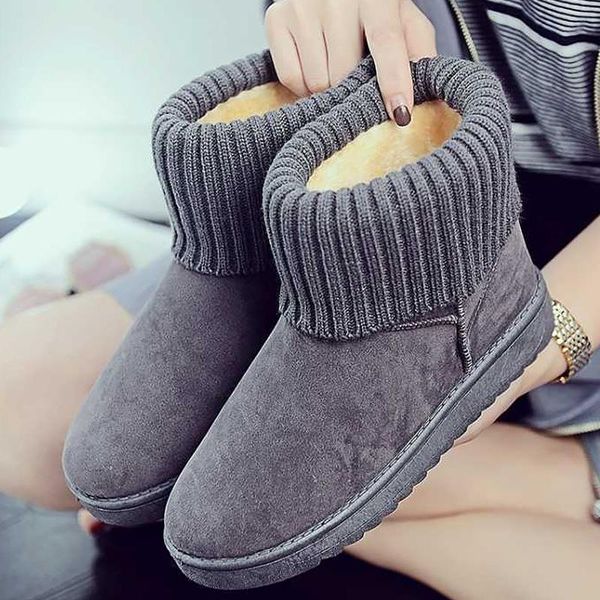 

boots suede shoes women ankle plus size 35-43 casual flat plush woman snow 2021 classic women's, Black