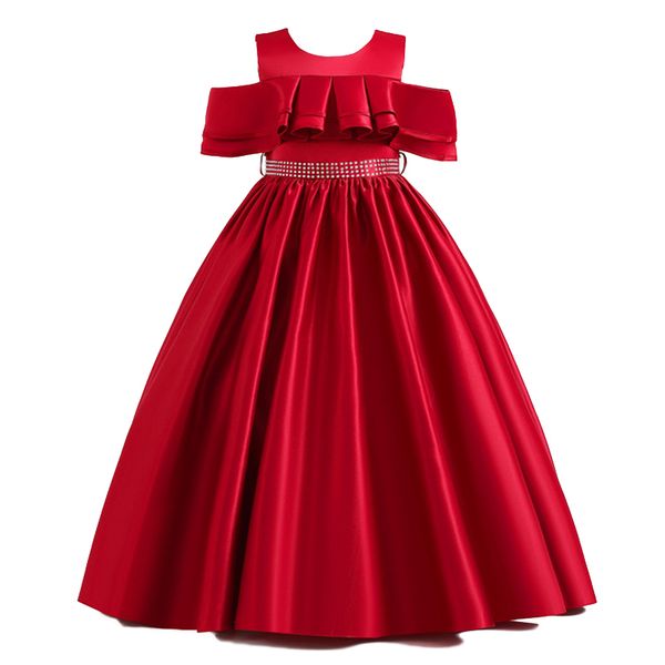 

girl's dresses 4-14 year kids girls wedding embroidery girl new princess party pageant formal dress sleeveless silk tulle c0228, Red;yellow