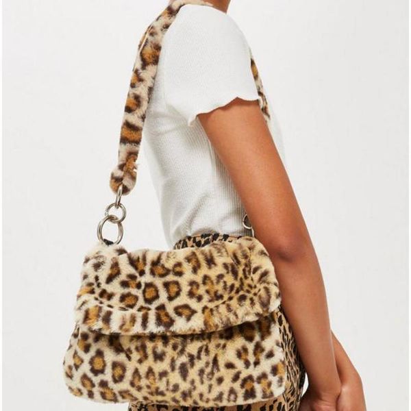 

evening bags fur bag animal print leopard women ladies winter warm crossbody large capacity shoudler clutch 2021