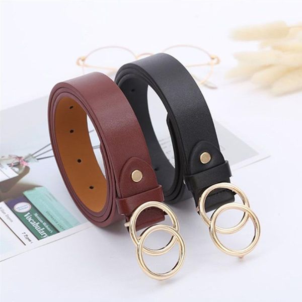 

belts fine matching multi-color simple leisure belt double round buckle skirt decoration jeans, Black;brown