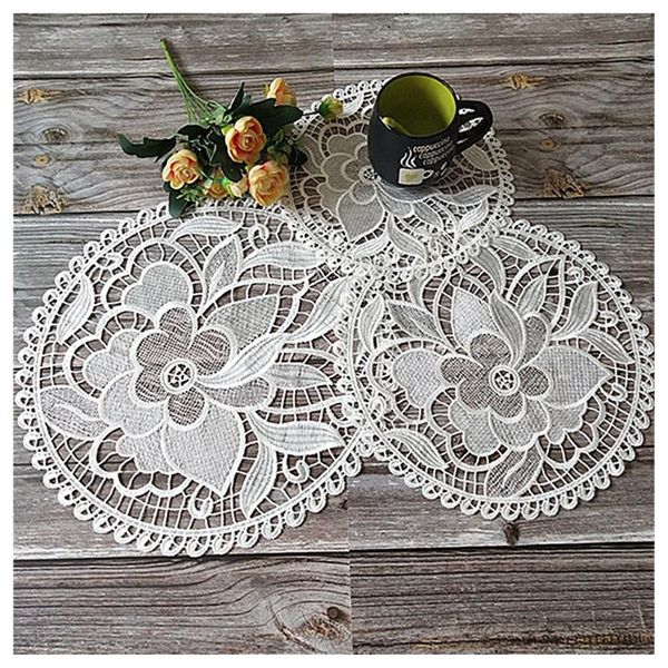 

mats & pads white lace round embroidery table place mat christmas pad cloth pot placemat cup mug dining tea glass doily kitchen