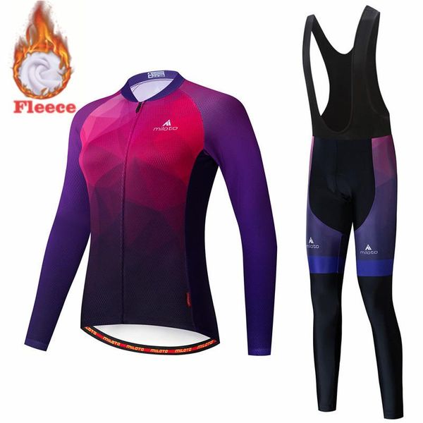 

racing sets winter men's and women's long sleeve strap warm cycling sports suit clothing kit, Black;blue