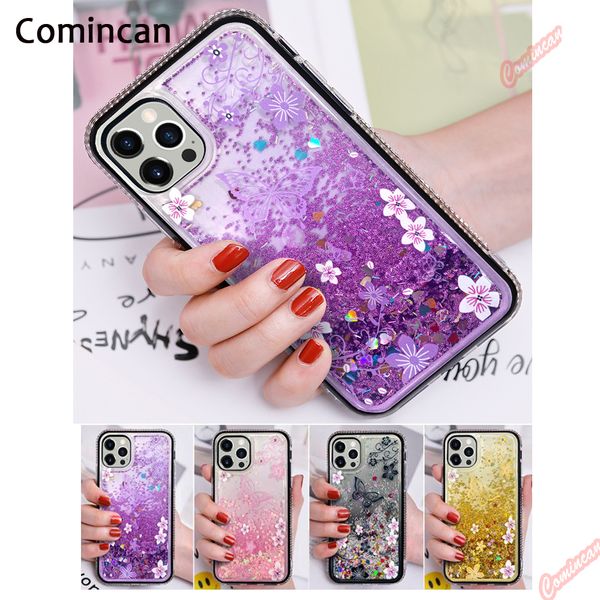 Custodie Comincan Quicksand Glitter per iPhone 13 12 11 pro max Copertura posteriore per cellulare di design in TPU con liquido protettivo dinamico