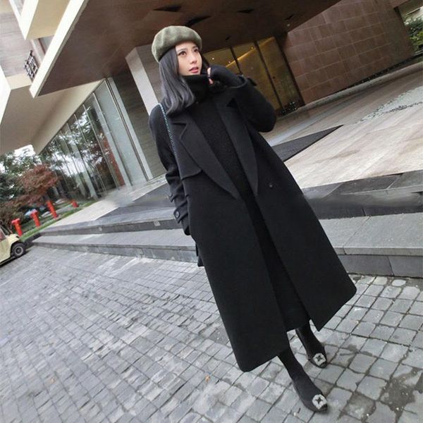 

Women's Wool & Blends Winter Loose Female Jacket Leisure Solid Color Women Outwear Warm Cotton High Quality Overcoat XEDF, Black