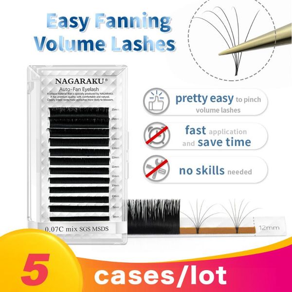

false eyelashes nagaraku 5 cases easy fanning auto fans eyelash extension self handing making fast bloom flowering pre-bonded lashes mega vo