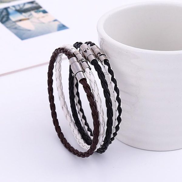 

charm bracelets fashion pu braided leather stainless steel clasp bracelet women jewelry diy rope buckle bangles gift, Golden;silver