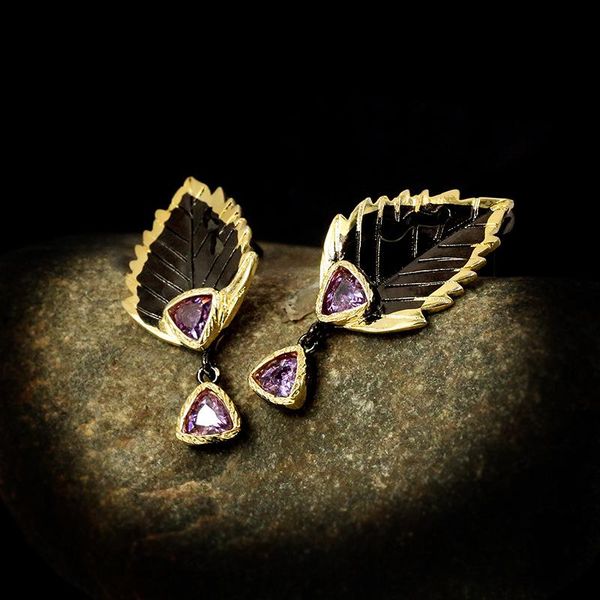 

dangle & chandelier ajojewel triangle zirconia ear drop earrings for women vintage jewelry golden black leaf wholesale gift pendientes, Silver
