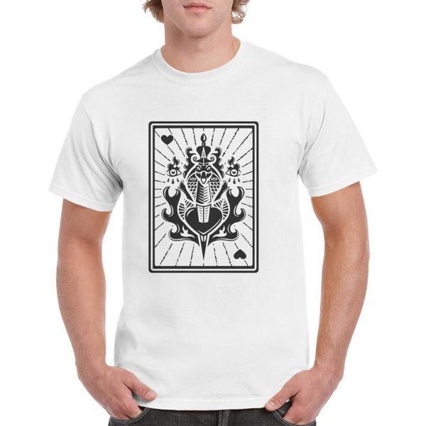 

tarot summer man t-shirt snake playing cards print short sleeve cotton t-shirts shirts for male fitness white tee men's, White;black