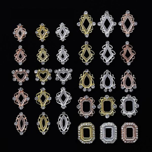 

nail art decorations 10pcs korean frame hollow charms rhombus 3d gold metallic stonesfor manicure strass accessory, Silver;gold