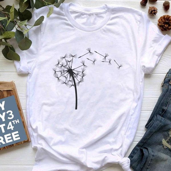 

women's t-shirt summer women dandelion bouquet print casual loose 4 color tshirt girls students lady vogue, White