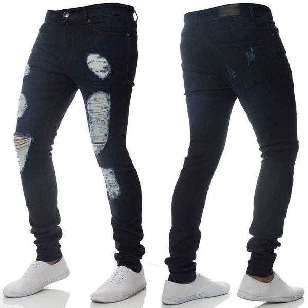 Jeans for Men Denim Pants Color Solid Color Hip Hop Pantaloni Lunghi Pantaloni strappati Plus Size Uomo Abbigliamento XXXL Skinny Jeans Uomo X0621