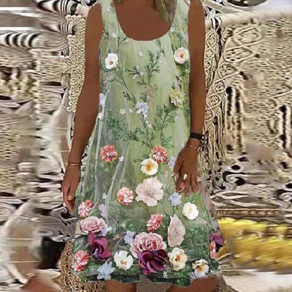 

plus size summer floral print women dress beach vintage sleevless sleeve for clothes, Black;gray