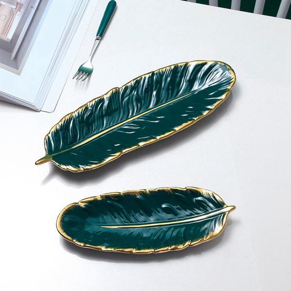 

dishes & plates nordic phnom penh ceramic dessert plate dark green feather banana leaf fruit dry storage