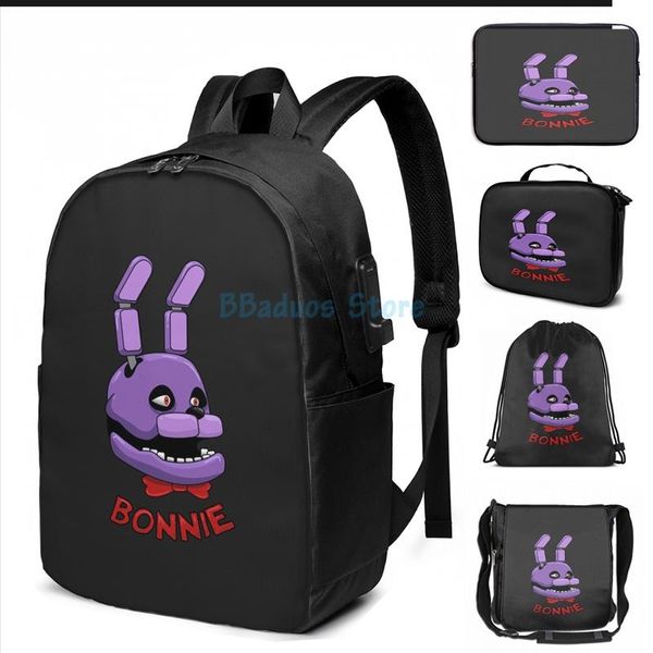 

funny graphic print bonnie from five nights at freddys usb charge backpack men school bags women bag travel laptop