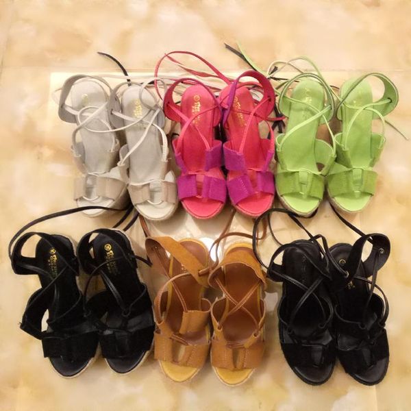 

dress shoes 2021 summer wedge women sandals open toe gladiator flock casual lace up platform pumps student, Black