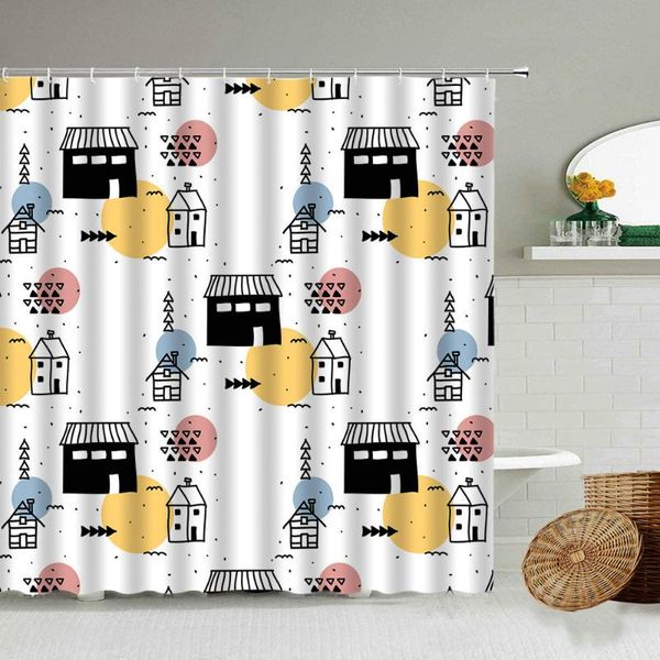 

shower curtains fun building house printing curtain kids cartoon bathroom decoration waterproof polyester toilet partition