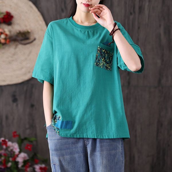 

chinese style clothing women blouses patchwork cotton linen blouse shirt ladies chinese t shirts women 2021 summer 12539, Red