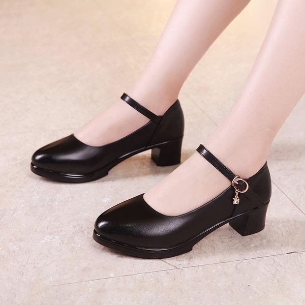 

dress shoes plus size 32-43 platform pumps women square heel 2021 spring fall mary jane ladies work office shoe medium heels, Black